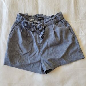 Blue Linen Blend Shorts in XS